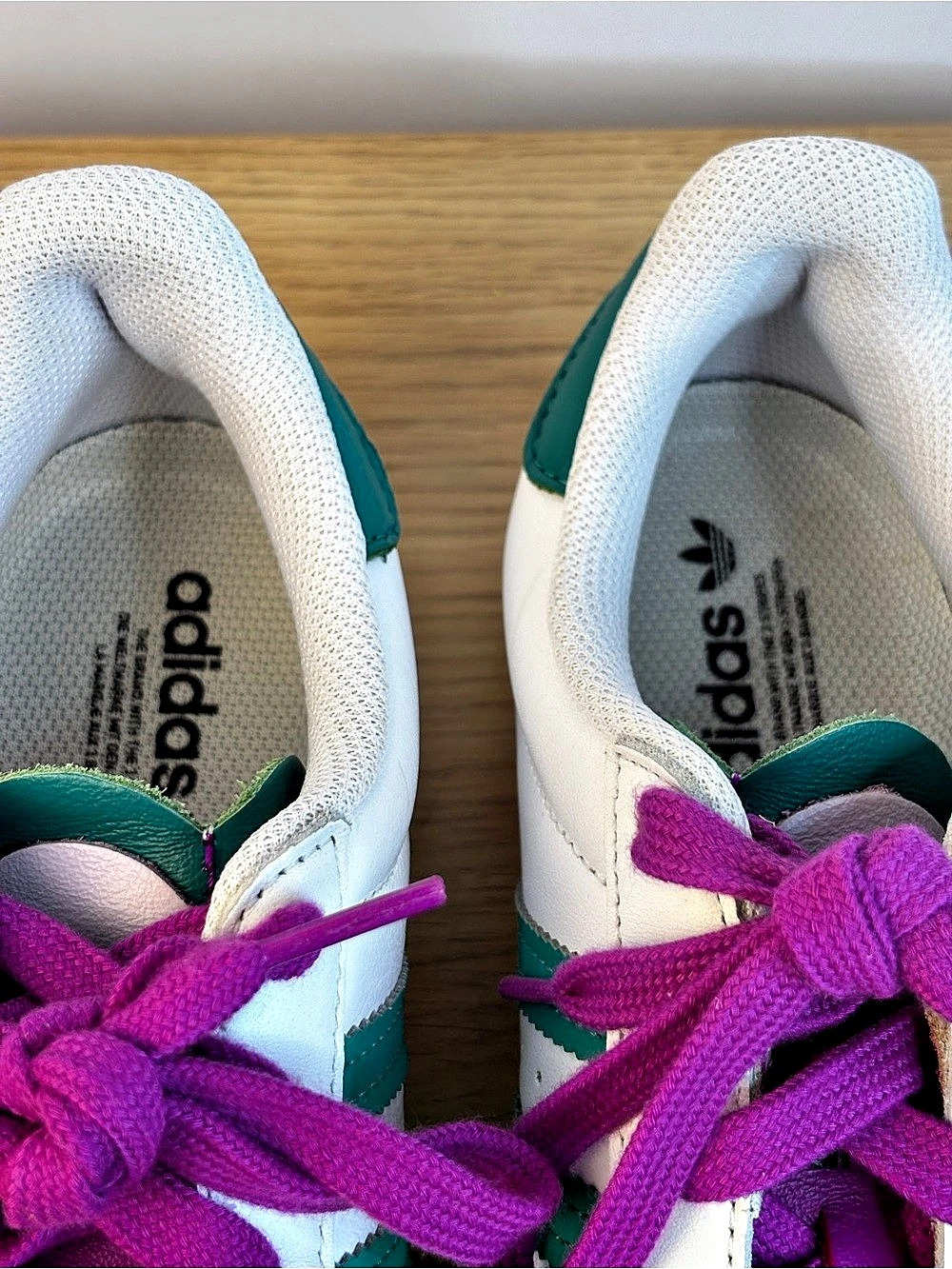 adidas Superstar White Glory Green Stripe Sneakers Purple Laces US 6.5 Woman’s - Picture 6 of 10